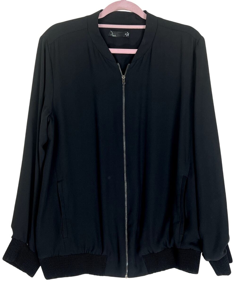 Noir Black Silky Casual Stylish Relax Fit Zip Up Streetwear BomberJacket XL
